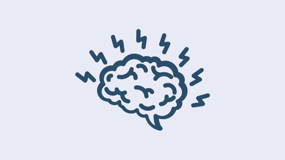 Illustrasjon av en hjerne med lyn rundt  